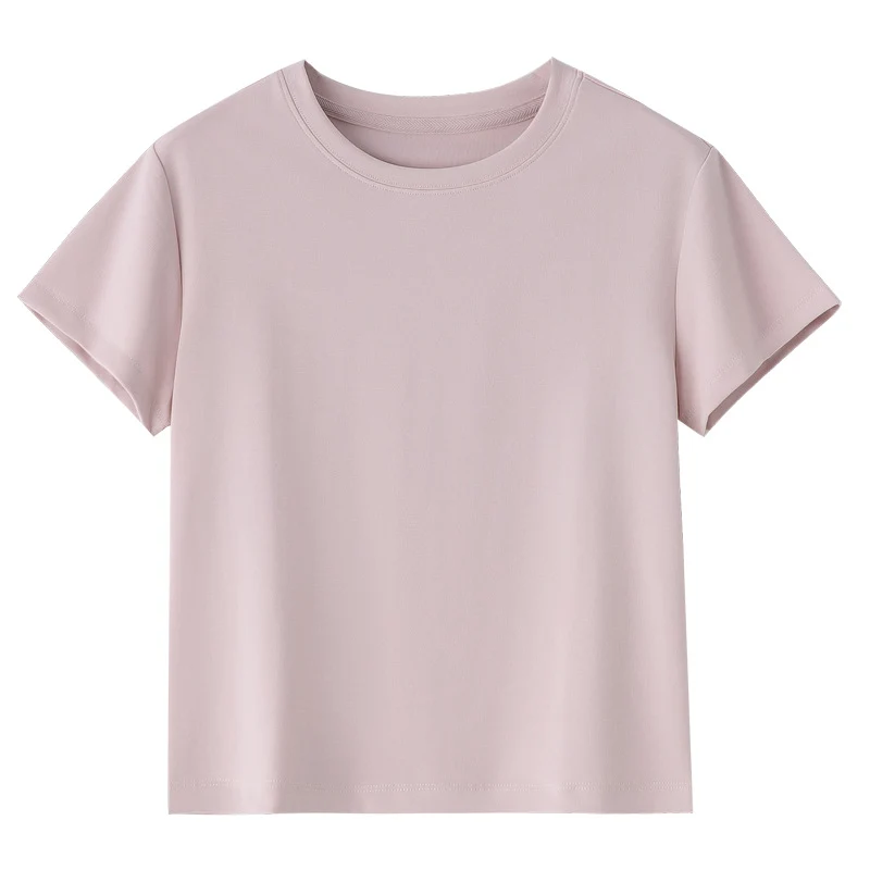 Damen Kurzgeschnittenes Boxy-T-Shirt aus weichem Baumwollstretch mit Rundhalsausschnitt Nord Taschen