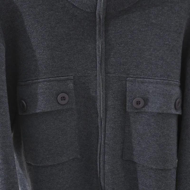 Damen Kurze strukturierte Strickjacke mit Stehkragen, Metallreißverschluss & Brusttaschen Nord Taschen