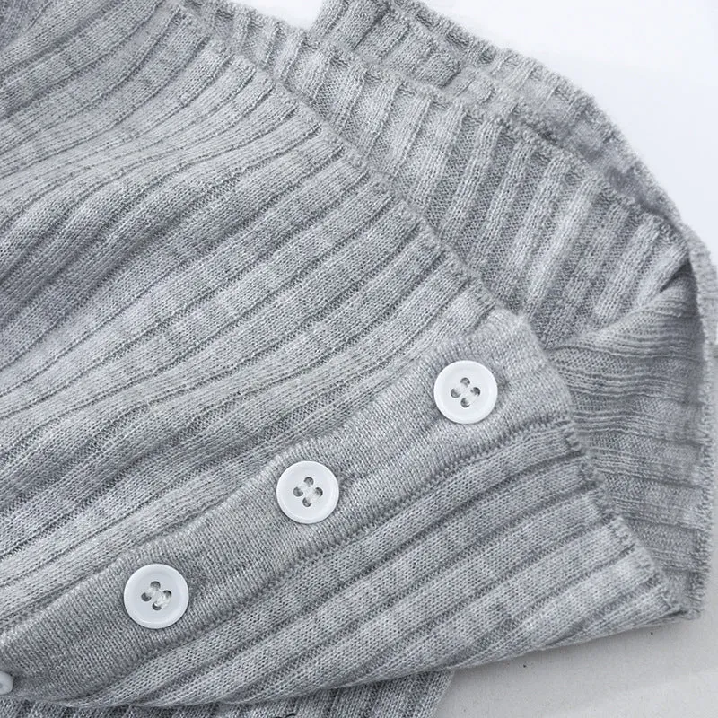 Damen Kurzärmeliger gerippter Knopfcardigan aus Feinstrick Nord Taschen