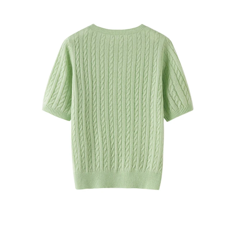 Damen Kurzarm-Strickpullover mit Zopfmuster und feinem Rundhalsausschnitt Nord Taschen