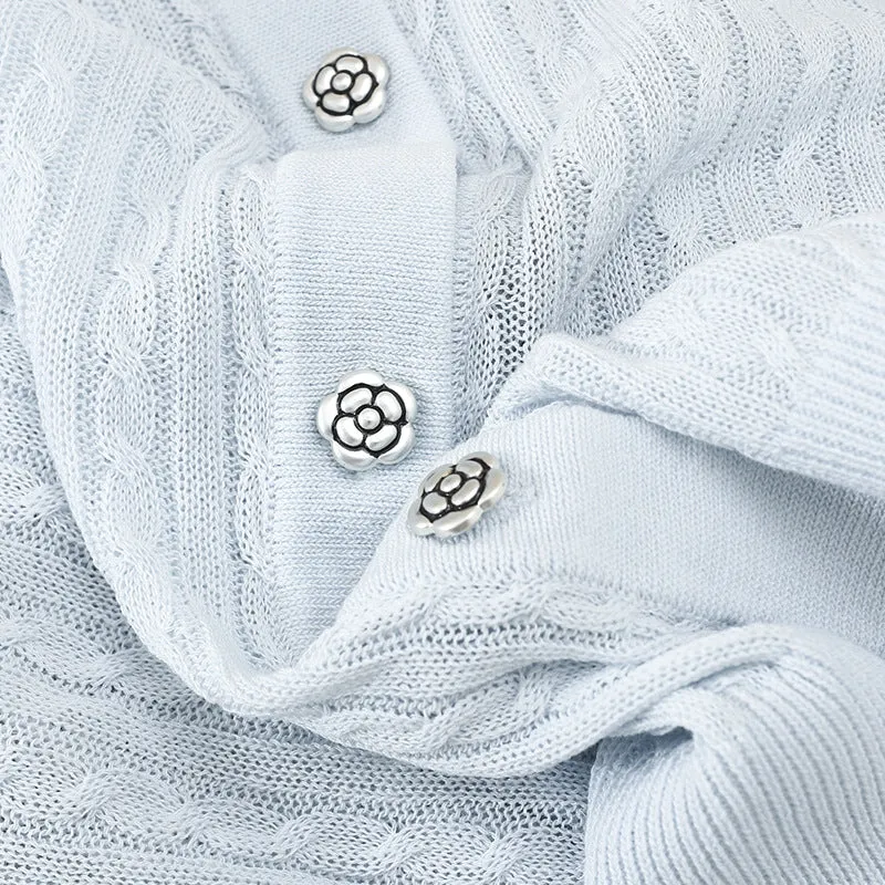Damen Kurzarm-Strickcardigan mit Zopfmuster und kontrastierendem Jeanskragen Nord Taschen