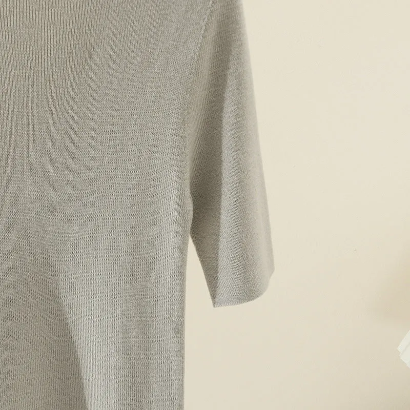 Damen Kurzarm-Feinstrickpullover mit Rundhalsausschnitt und schmaler Passform Nord Taschen