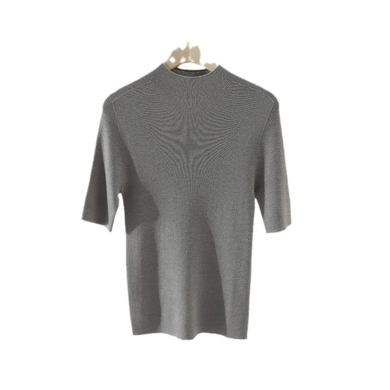Damen Kurzarm-Feinstrickpullover mit Rundhalsausschnitt und schmaler Passform Nord Taschen