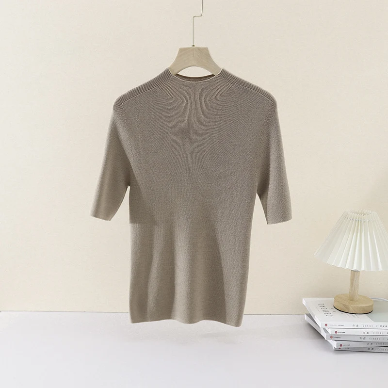 Damen Kurzarm-Feinstrickpullover mit Rundhalsausschnitt und schmaler Passform Nord Taschen
