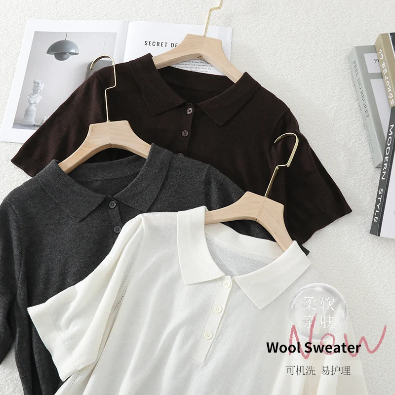 Damen Kurzarm Feinstrick-Poloshirt mit Knopfleiste Nord Taschen