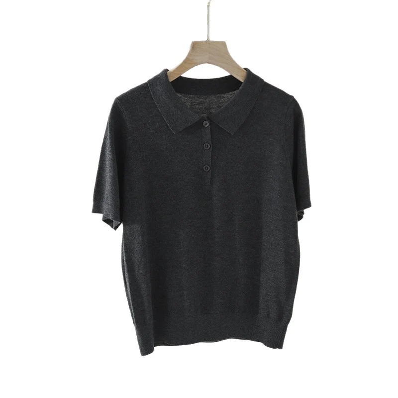 Damen Kurzarm Feinstrick-Poloshirt mit Knopfleiste Nord Taschen