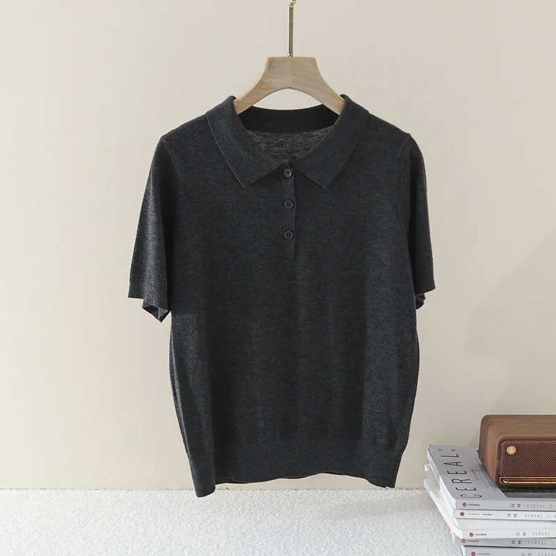 Damen Kurzarm Feinstrick-Poloshirt mit Knopfleiste Nord Taschen