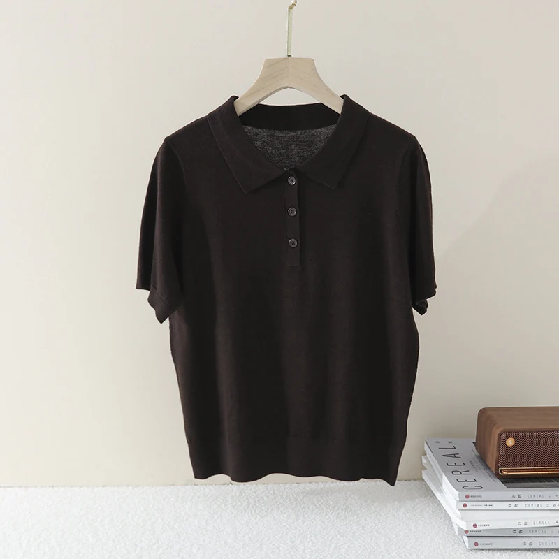 Damen Kurzarm Feinstrick-Poloshirt mit Knopfleiste Nord Taschen
