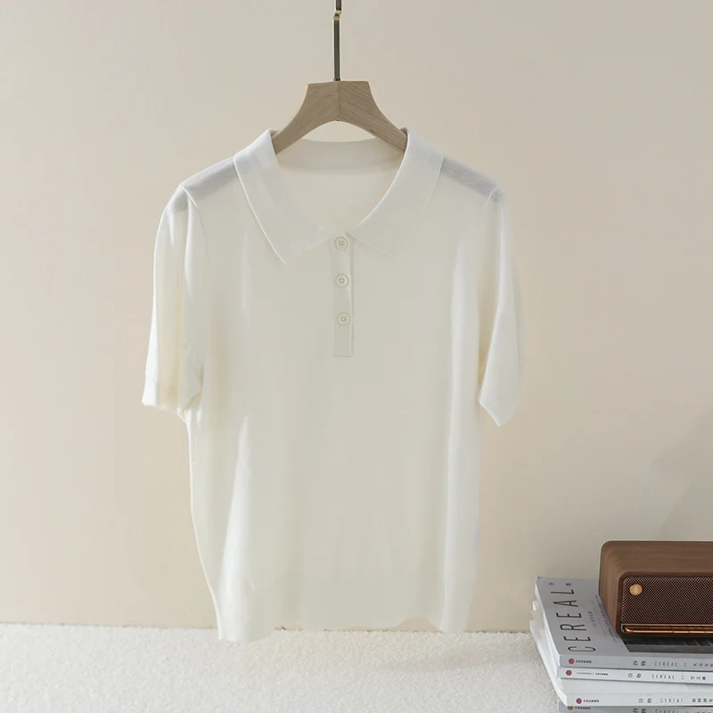 Damen Kurzarm Feinstrick-Poloshirt mit Knopfleiste Nord Taschen