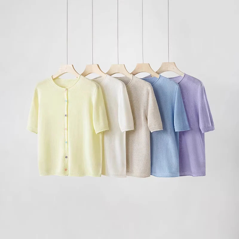 Damen Kurzarm-Feinstrick-Cardigan mit Rundhalsausschnitt & feiner Knopfleiste Nord Taschen