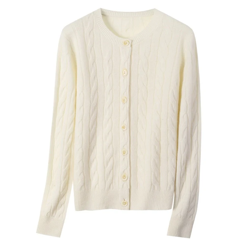 Damen Kurz geschnittener Zopfmuster-Cardigan aus leichter Baumwollmischung mit feinem Rippbündchen Nord Taschen