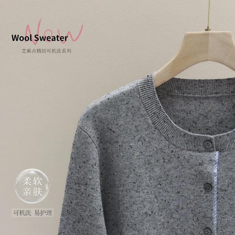 Damen Kurz geschnittener Feinstrick-Cardigan mit kontrastierenden Hemdblusenmanschetten Nord Taschen