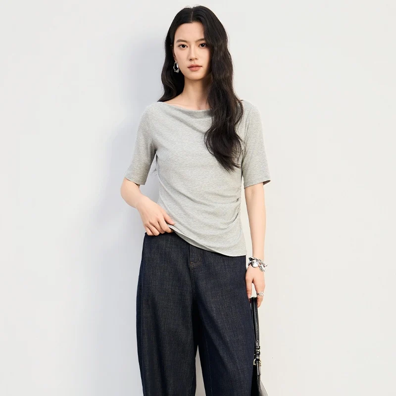 Damen Jerseytop mit U-Boot-Ausschnitt und seitlicher Raffung Nord Taschen