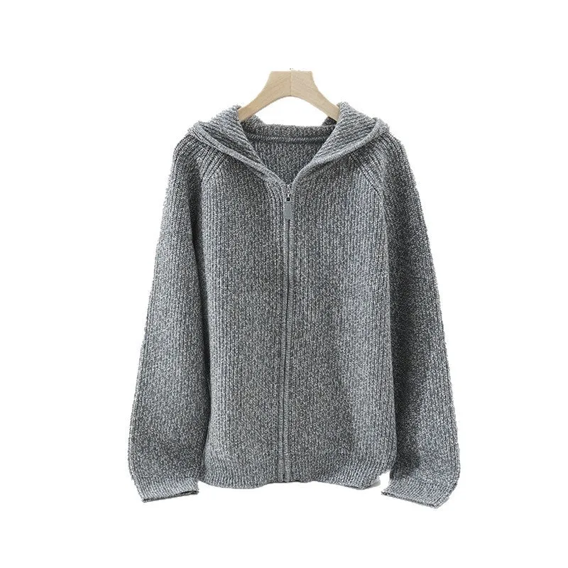 Damen Grobgestrickte Kapuzenjacke mit durchgehendem Reißverschluss und Raglanärmeln Nord Taschen