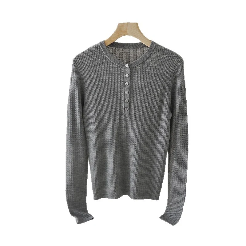 Damen Gerippter Henley-Feinstrickpullover mit schmaler Silhouette Nord Taschen