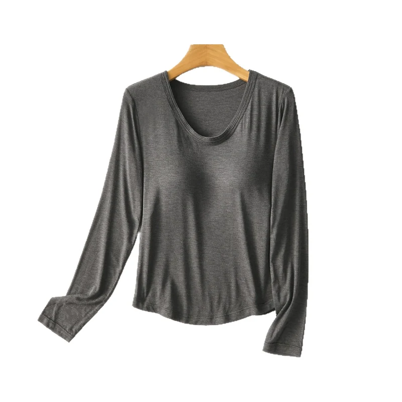 Damen Figurschmeichelndes Langarmshirt mit tiefem V-Ausschnitt Nord Taschen