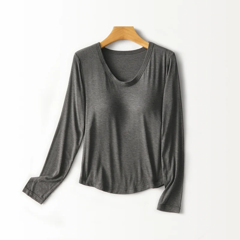 Damen Figurschmeichelndes Langarmshirt mit tiefem V-Ausschnitt Nord Taschen