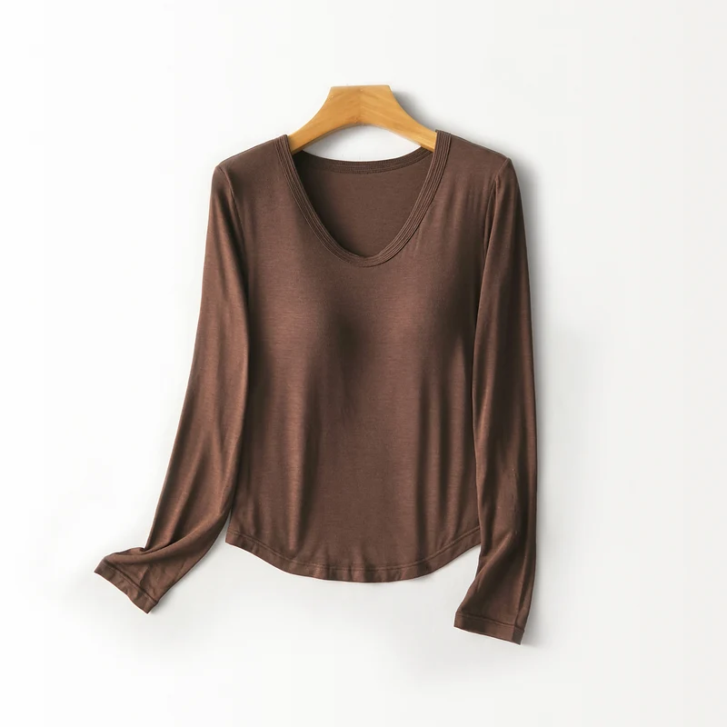 Damen Figurschmeichelndes Langarmshirt mit tiefem V-Ausschnitt Nord Taschen