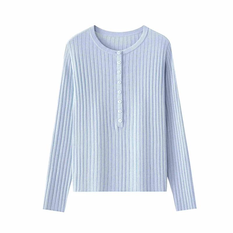 Damen Feinstrick-Pullover mit Henley-Knopfleiste und Rippenstruktur Nord Taschen