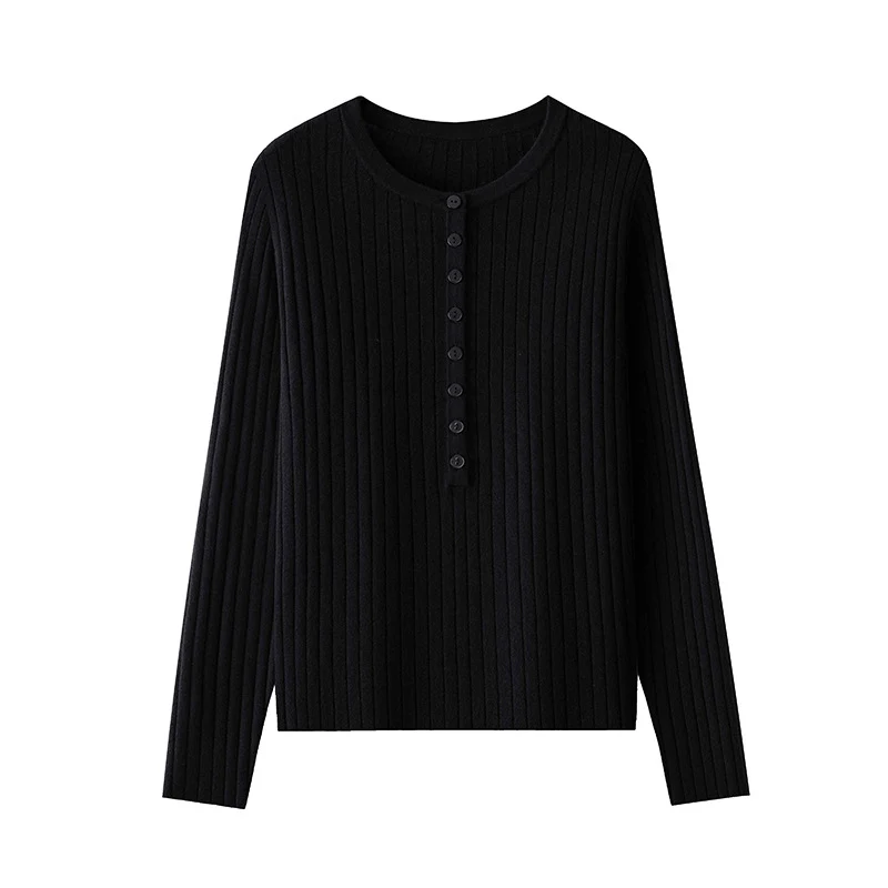 Damen Feinstrick-Pullover mit Henley-Knopfleiste und Rippenstruktur Nord Taschen