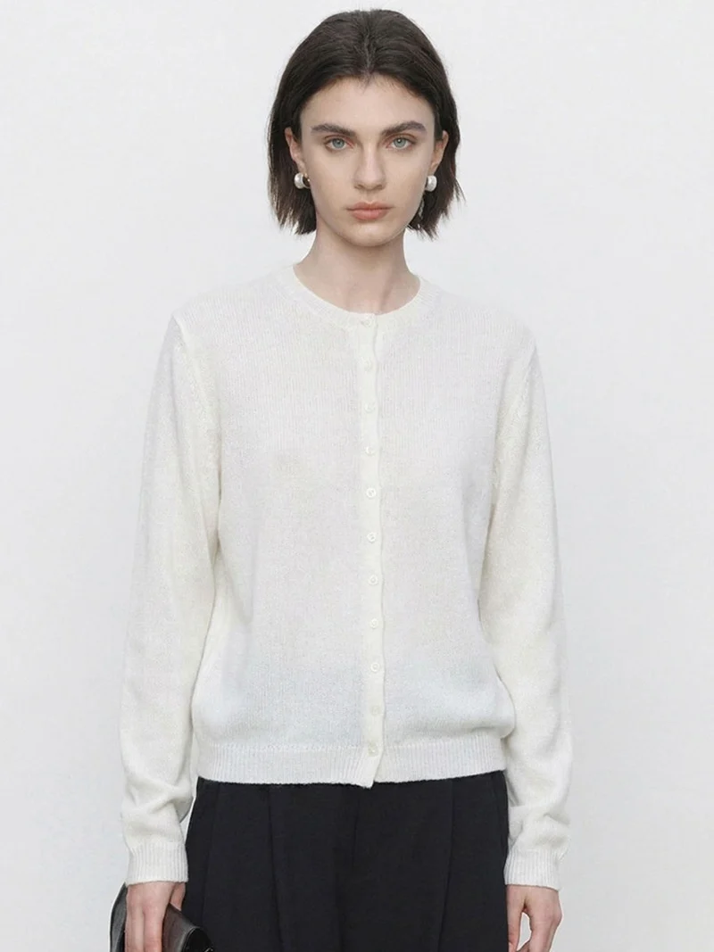 Damen Feinstrick-Cardigan mit Rundhals und durchgehender Knopfleiste Nord Taschen