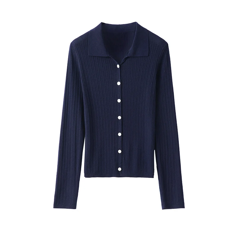 Damen Feinstrick-Cardigan mit Rippenstruktur, Knopfleiste und Polokragen Nord Taschen