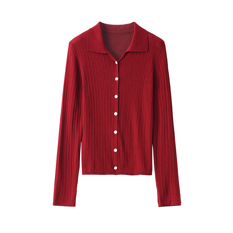 Damen Feinstrick-Cardigan mit Rippenstruktur, Knopfleiste und Polokragen Nord Taschen