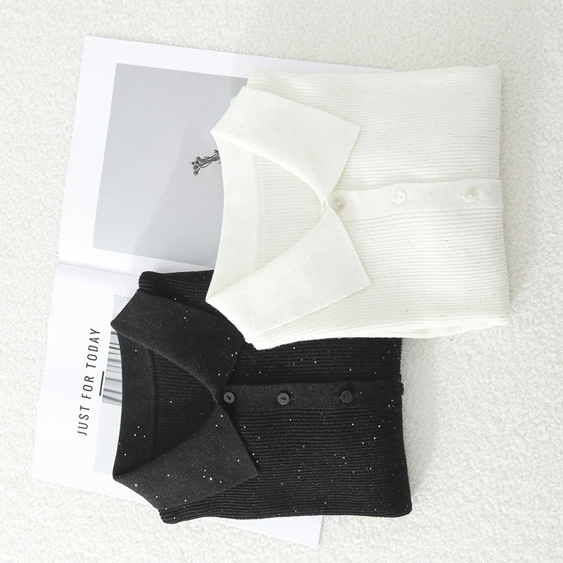 Damen Feinstrick-Cardigan mit Polokragen, Knopfleiste und dezentem Glitzereffekt Nord Taschen