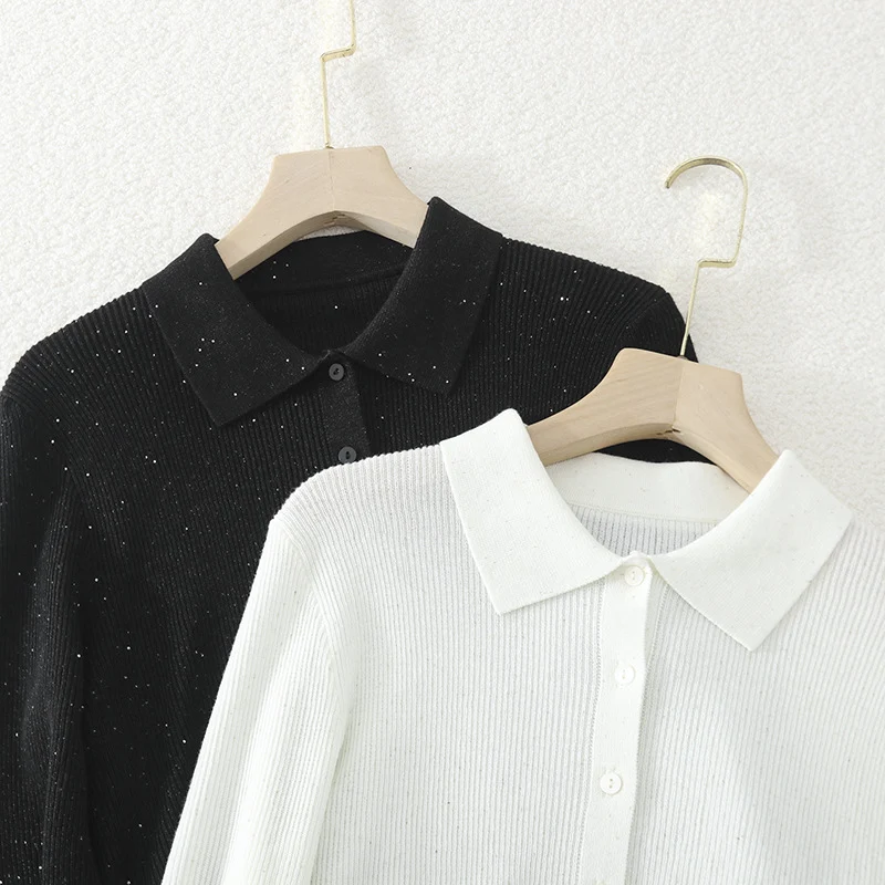 Damen Feinstrick-Cardigan mit Polokragen, Knopfleiste und dezentem Glitzereffekt Nord Taschen
