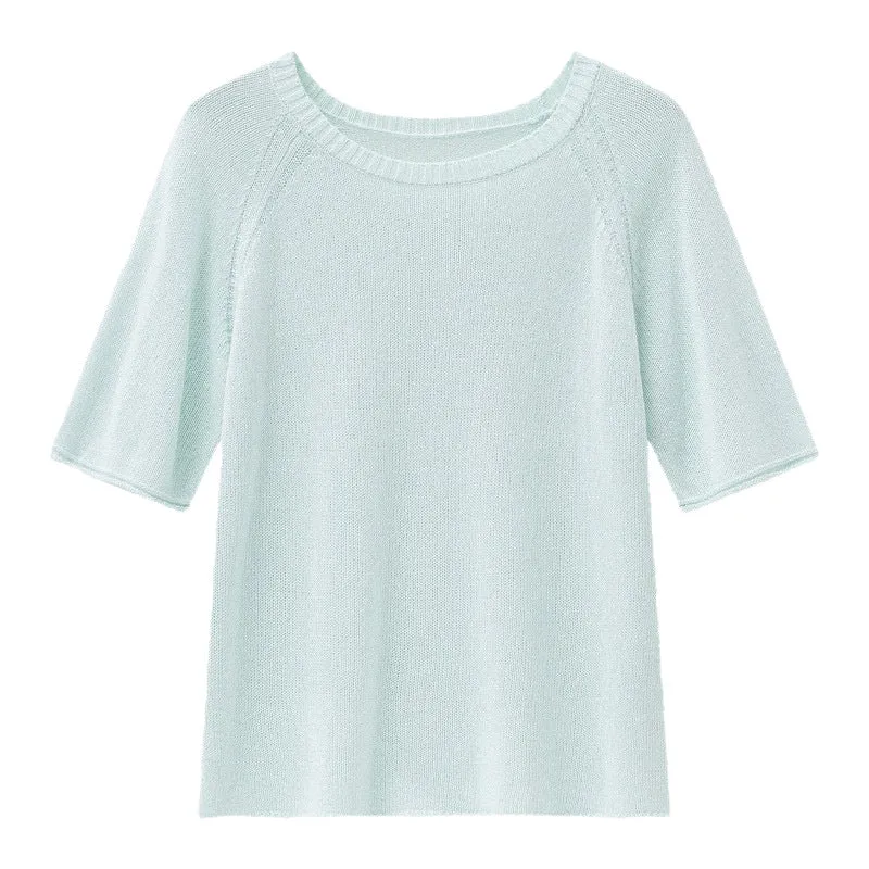 Damen Feines Strickshirt mit halblangen Ärmeln und Rundhalsausschnitt Nord Taschen