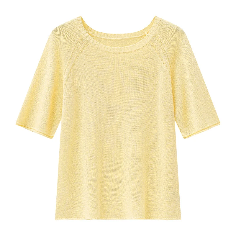 Damen Feines Strickshirt mit halblangen Ärmeln und Rundhalsausschnitt Nord Taschen