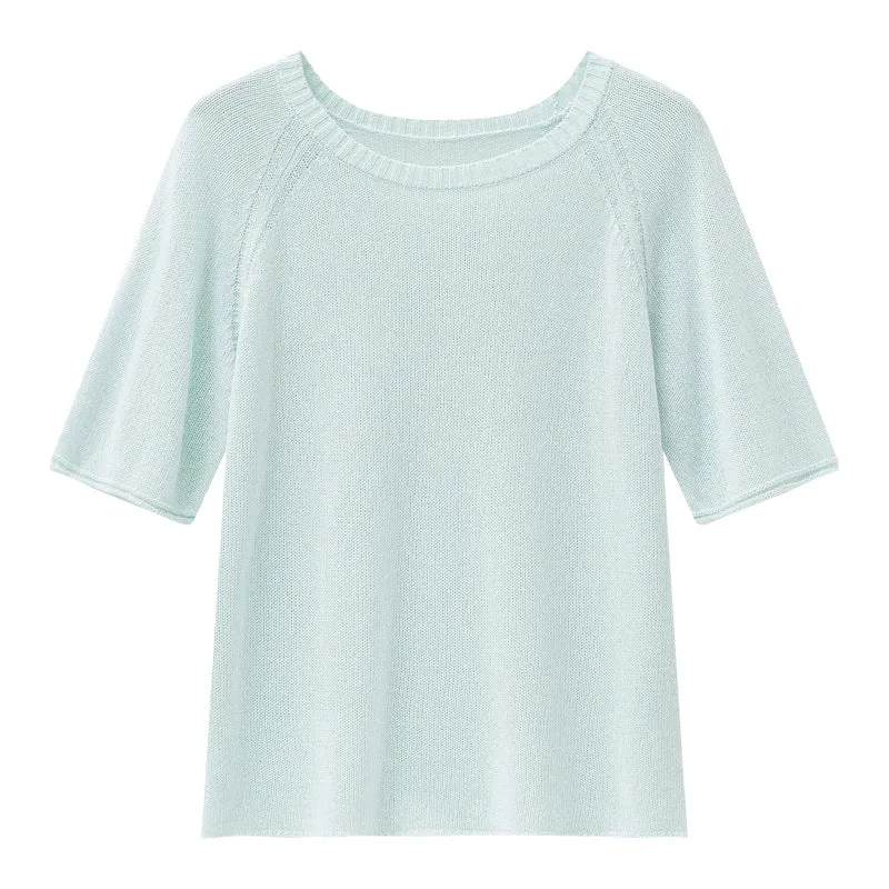 Damen Feines Strickshirt mit halblangen Ärmeln und Rundhalsausschnitt Nord Taschen