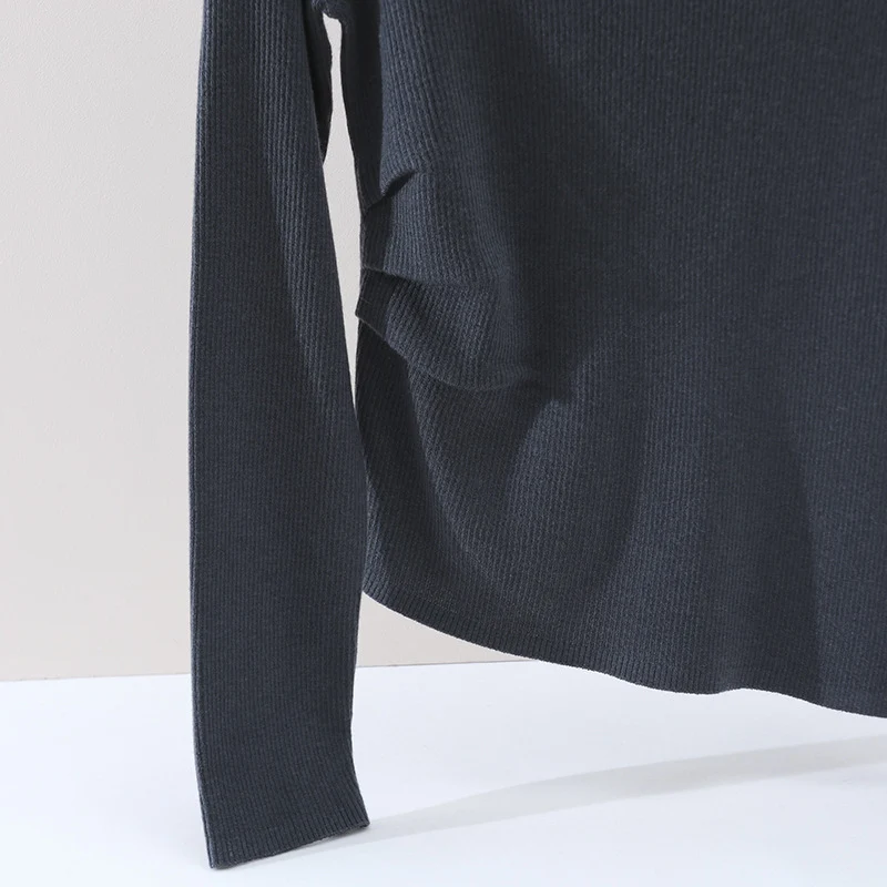 Damen Feines Rippenstrick-Longsleeve mit weitem U-Boot-Ausschnitt & seitlicher Raffung Nord Taschen