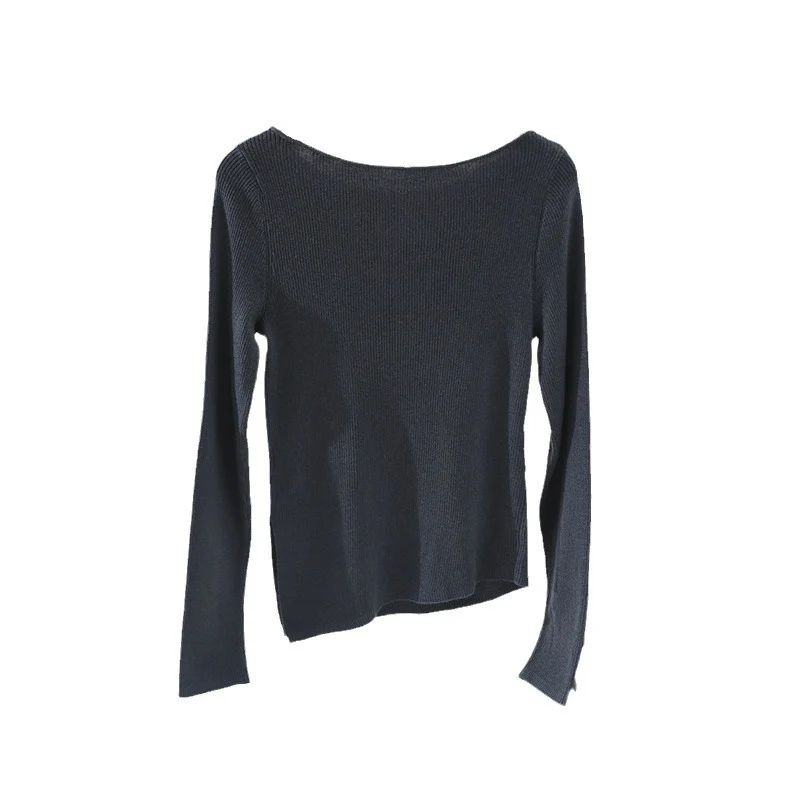 Damen Feines Rippenstrick-Longsleeve mit weitem U-Boot-Ausschnitt & seitlicher Raffung Nord Taschen