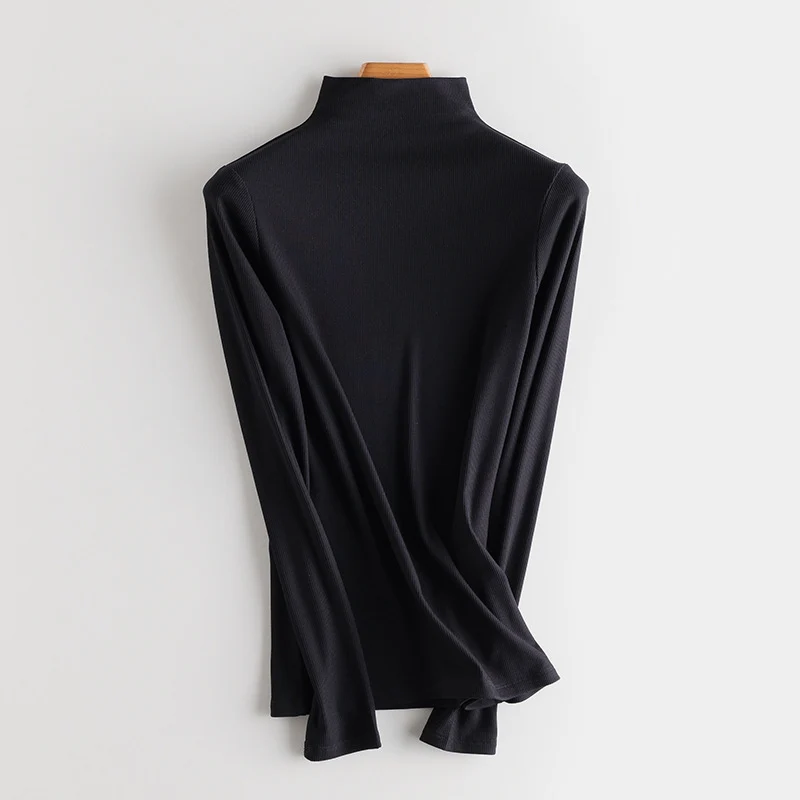 Damen Feines Ripp-Langarmshirt mit Rollkragen und Volantkanten Nord Taschen