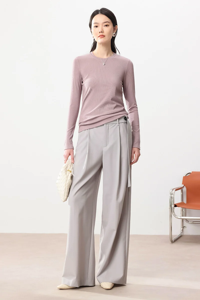 Damen Feines Ripp-Langarmshirt mit Rollkragen und Volantkanten Nord Taschen