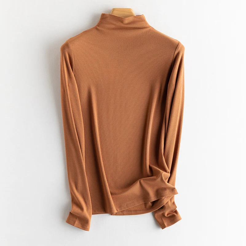 Damen Feines Ripp-Langarmshirt mit Rollkragen und Volantkanten Nord Taschen