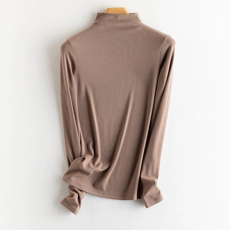 Damen Feines Ripp-Langarmshirt mit Rollkragen und Volantkanten Nord Taschen