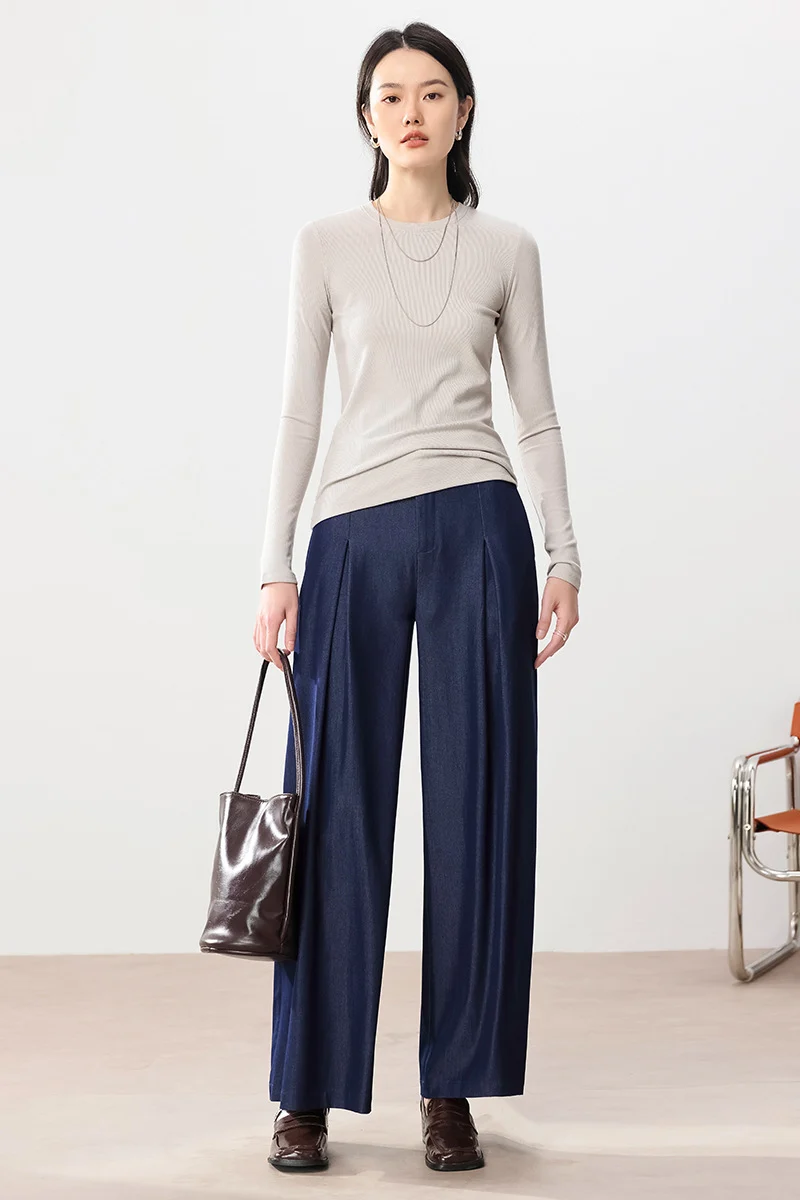 Damen Feines Ripp-Langarmshirt mit Rollkragen und Volantkanten Nord Taschen