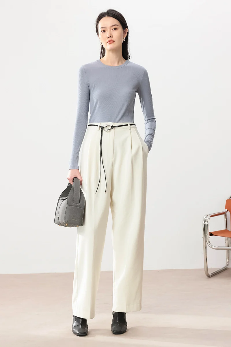 Damen Feines Ripp-Langarmshirt mit Rollkragen und Volantkanten Nord Taschen