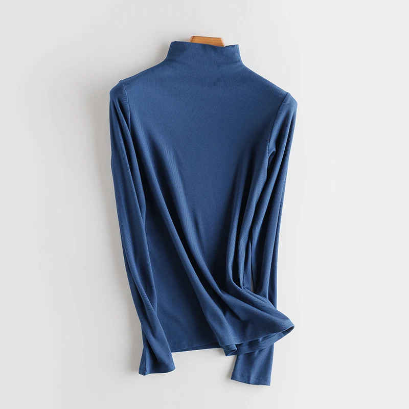 Damen Feines Ripp-Langarmshirt mit Rollkragen und Volantkanten Nord Taschen