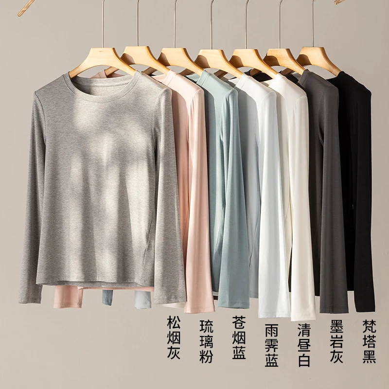 Damen Feines Longsleeve aus elastischem Modal-Jersey mit Rundhalsausschnitt und figurumspielendem Fall Nord Taschen