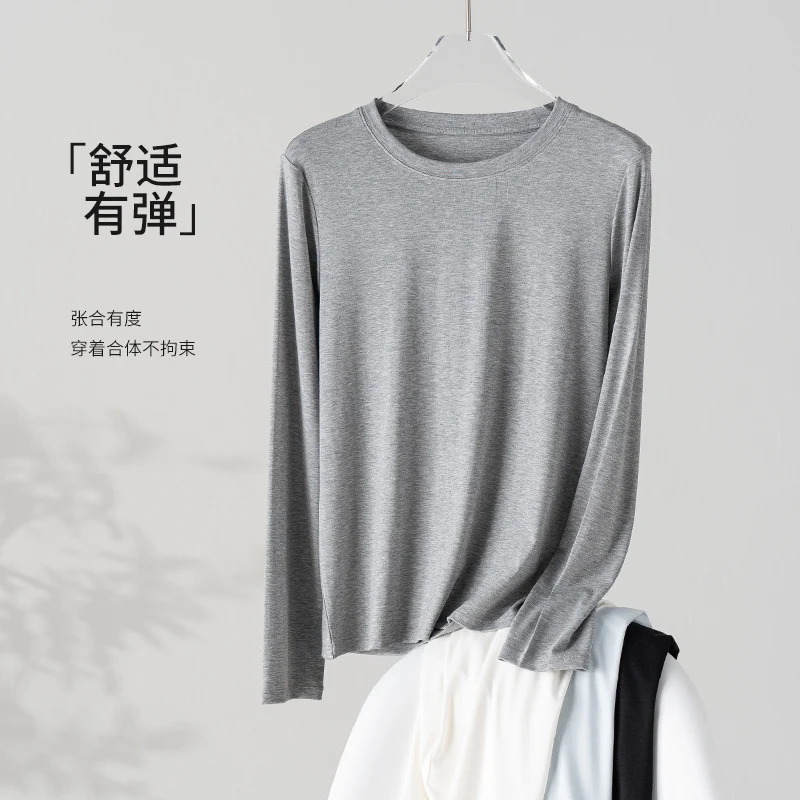 Damen Feines Longsleeve aus elastischem Modal-Jersey mit Rundhalsausschnitt und figurumspielendem Fall Nord Taschen