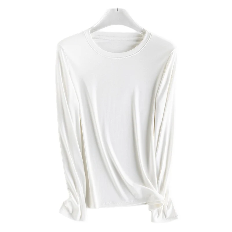 Damen Feines Longsleeve aus elastischem Modal-Jersey mit Rundhalsausschnitt und figurumspielendem Fall Nord Taschen