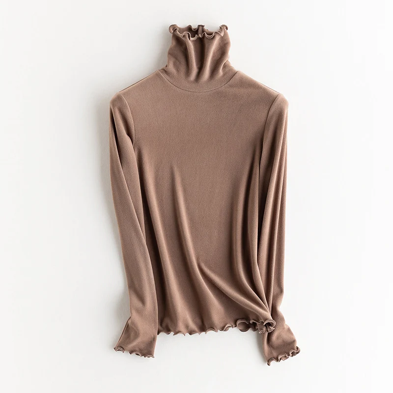 Damen Feines Langarmshirt mit Stehkragen aus Stretch‑Jersey, figurnahe Silhouette Nord Taschen