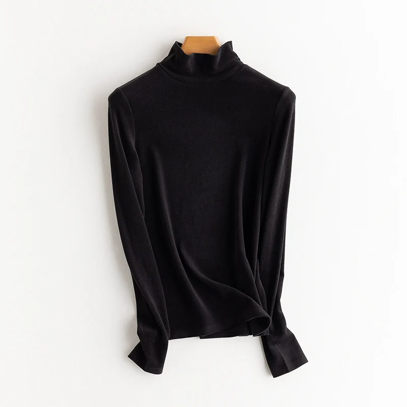 Damen Feines Langarmshirt mit Stehkragen aus Stretch‑Jersey, figurnahe Silhouette Nord Taschen