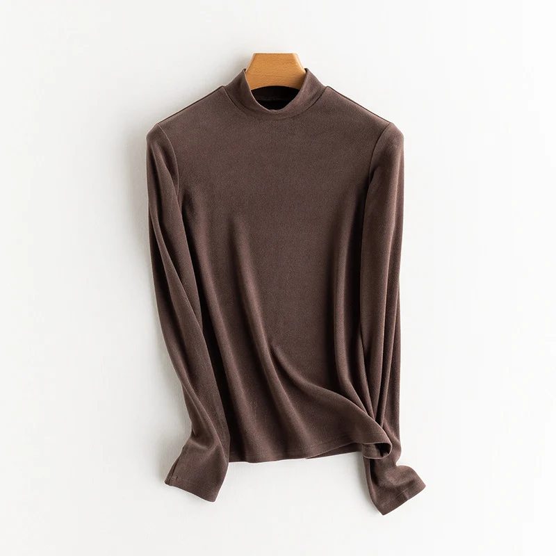 Damen Feines Langarmshirt mit Stehkragen aus Stretch‑Jersey, figurnahe Silhouette Nord Taschen