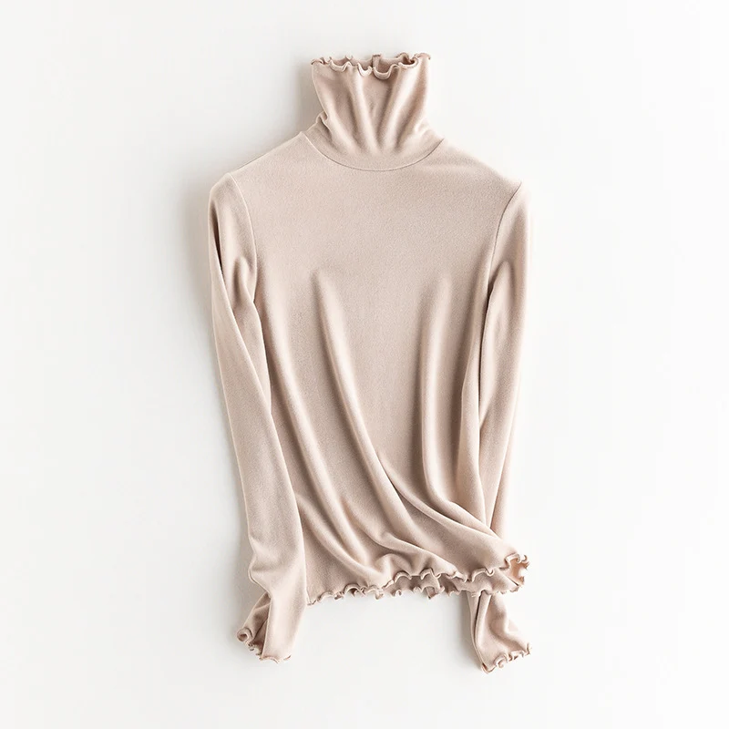 Damen Feines Langarmshirt mit Stehkragen aus Stretch‑Jersey, figurnahe Silhouette Nord Taschen