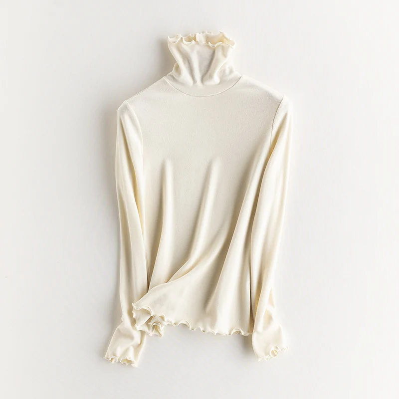 Damen Feines Langarmshirt mit Stehkragen aus Stretch‑Jersey, figurnahe Silhouette Nord Taschen