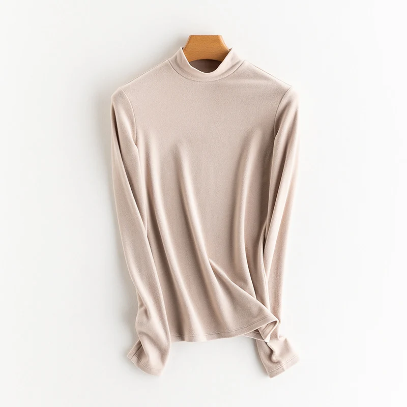 Damen Feines Langarmshirt mit Stehkragen aus Stretch‑Jersey, figurnahe Silhouette Nord Taschen